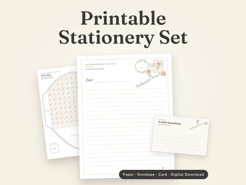 Sweet Pea printable stationery set: letter paper, envelope and enclosure card