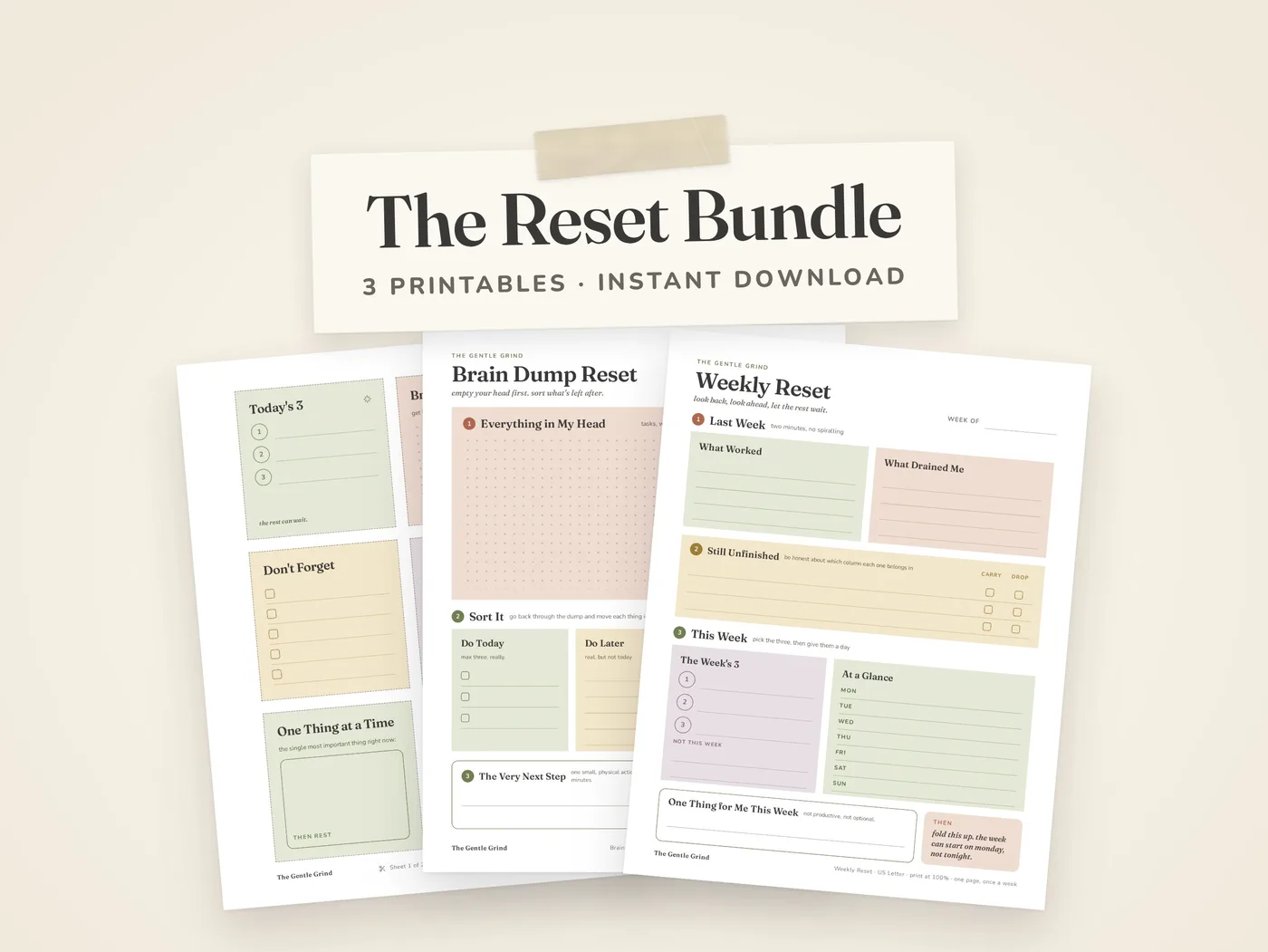 The Reset Bundle: sticky notes, Brain Dump Reset and Weekly Reset
