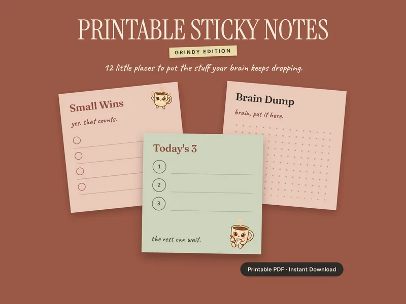 Printable Sticky Notes Grindy Edition