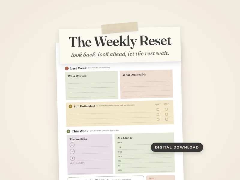 Weekly Reset printable planning page